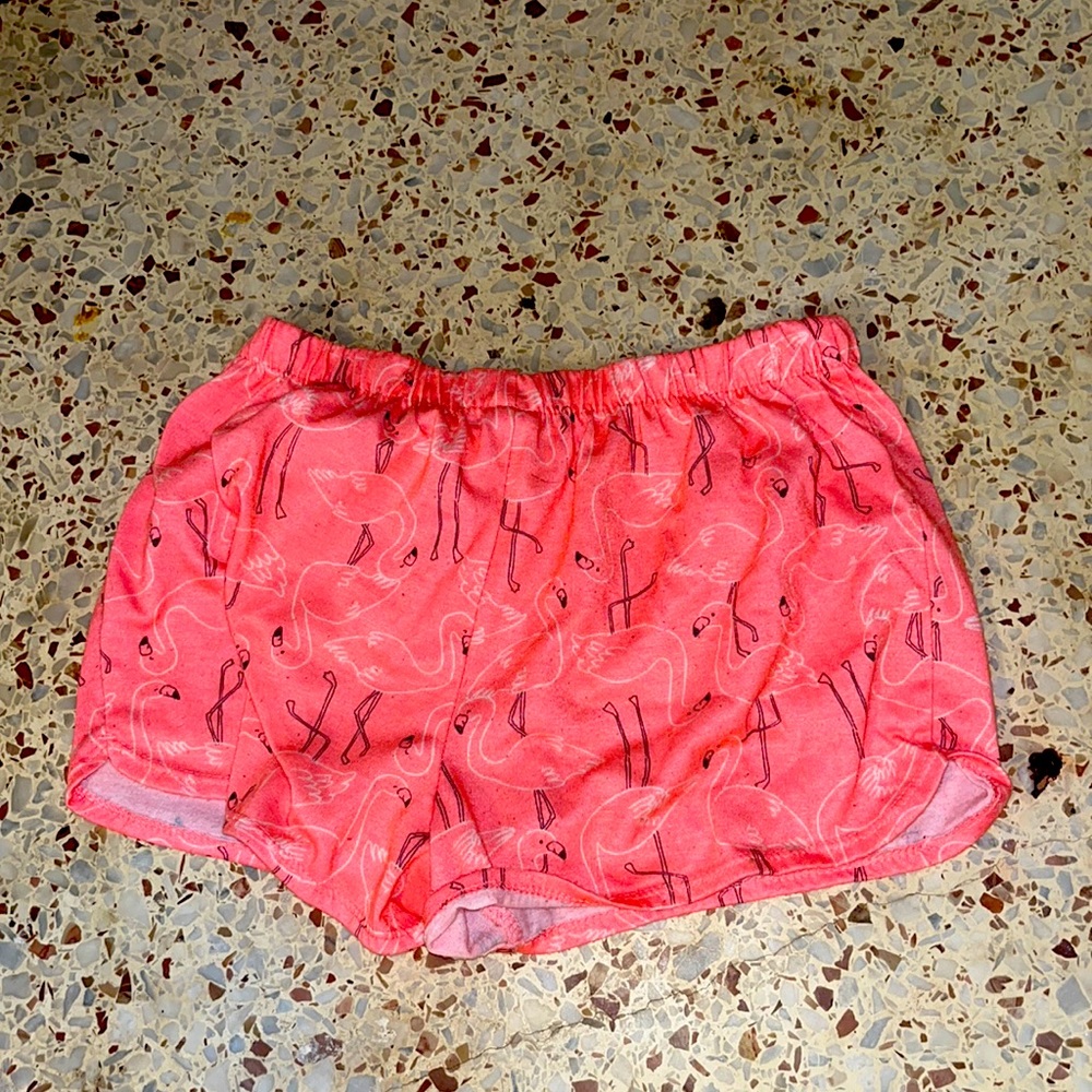 Pink girls pajama flamingo shorts
